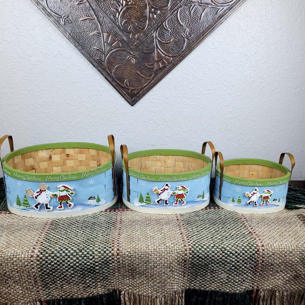Vintage Hand Painted Christmas Basket "Let it Snow"
